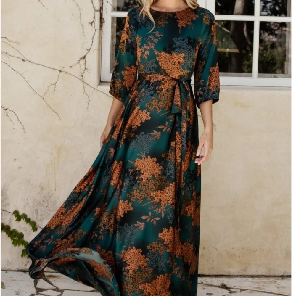 Baltic Born Paula Satin Maxi Dress - Jade Multi NWT